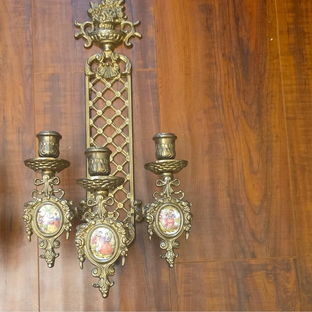Pair of Vintage French Brass 3-Arm Wall Sconces, Rococo RevivalSigned Fragonard